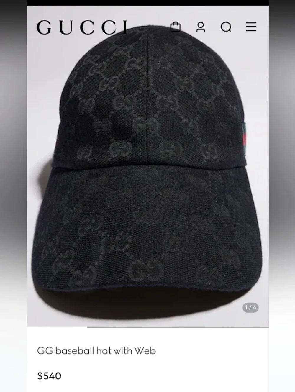 Gucci Monogram, Canvas Basball Hat With Web, One Size